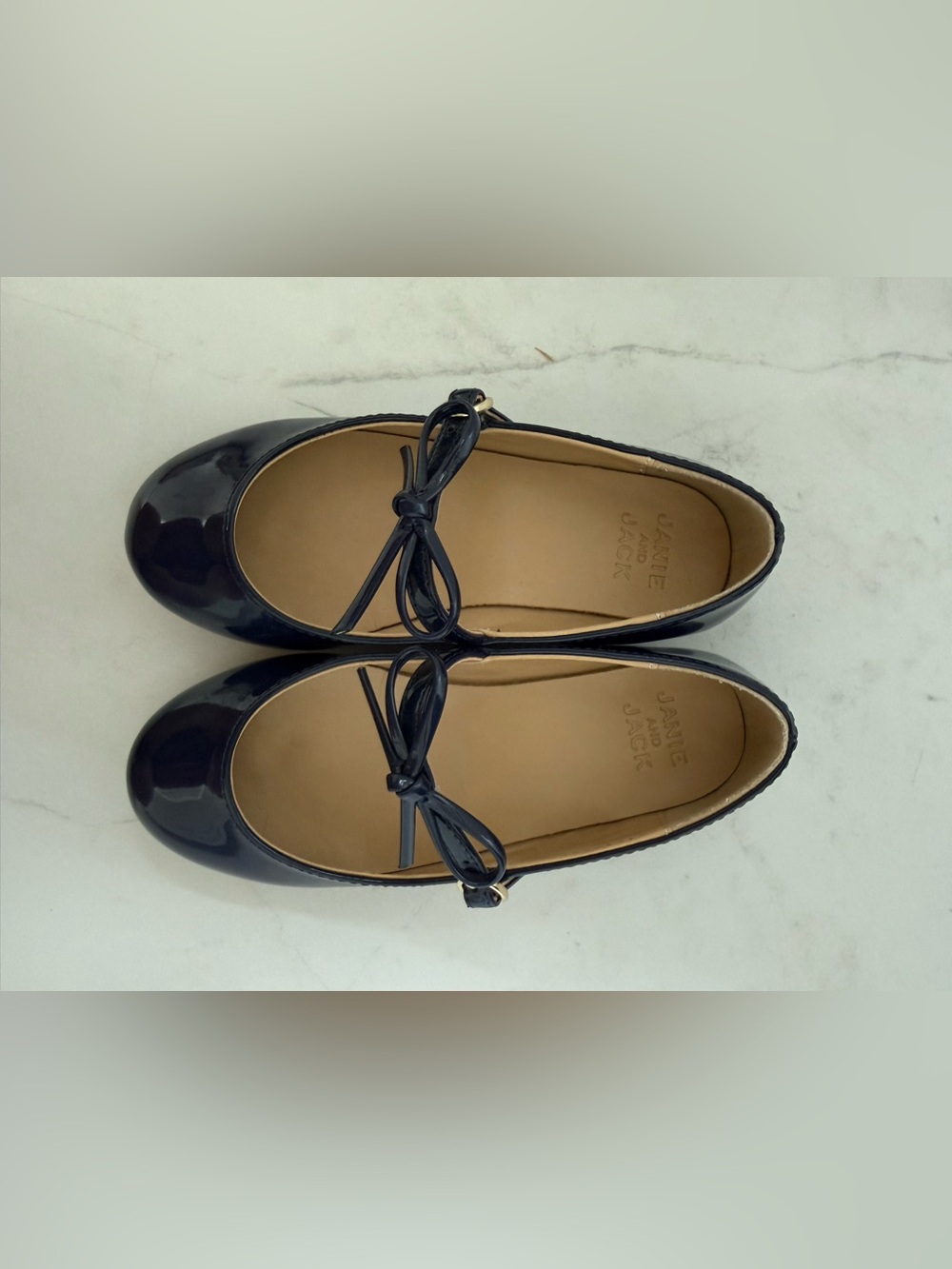 Janie and Jack Girls Navy and Tan Leather Ballet Flats size 11T - Picture 4 of 4